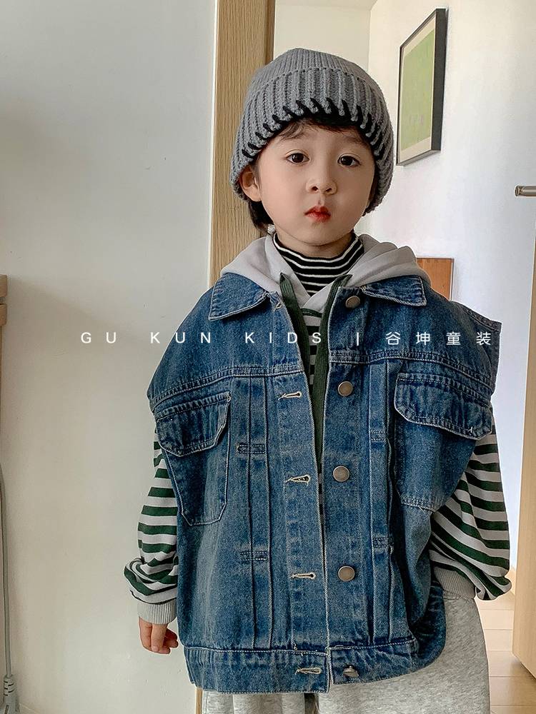 Children's spring and autumn denim vest boys 2024 new vest baby versatile outer jacket girls' foreign style, autumn and winter