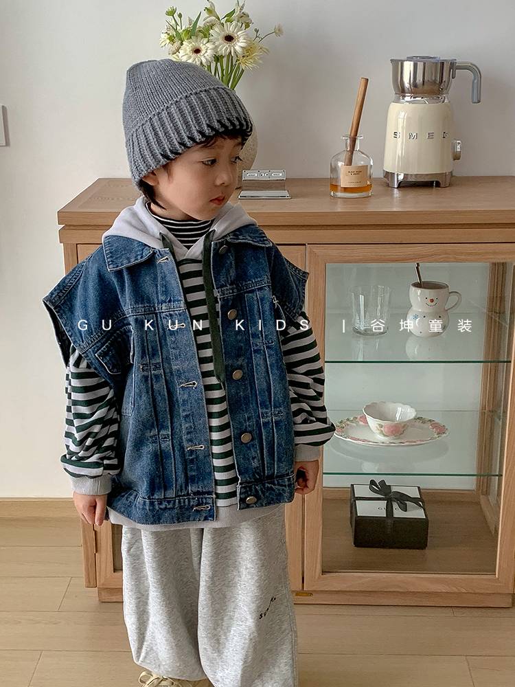 Children's spring and autumn denim vest boys 2024 new vest baby versatile outer jacket girls' foreign style, autumn and winter