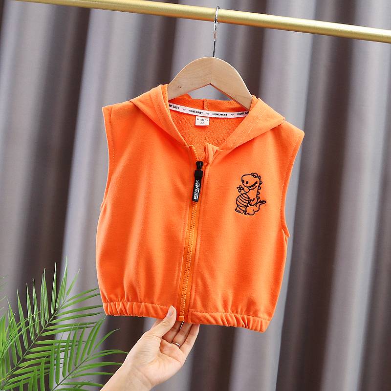 Baby thin horse clip spring outfit baby Korean vest children's spring and autumn sleeveless hooded jacket boys zipper vest