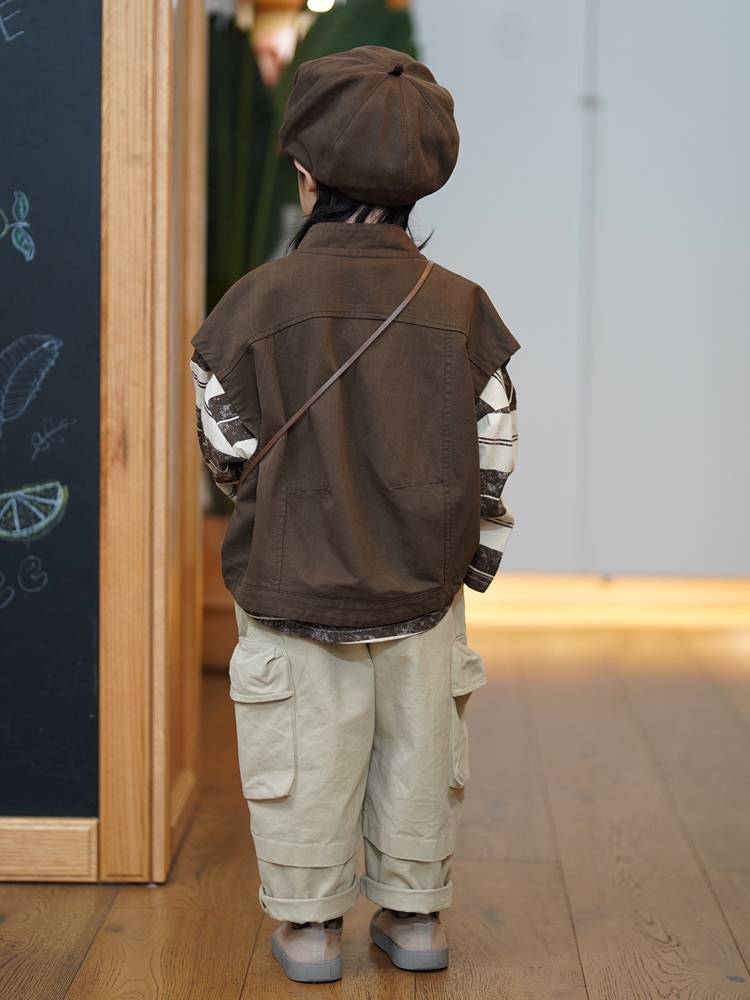Yantai family children's clothing Japanese and Korean boys, boys, vest 2024 spring new children's new children, shoulder shoulder baby, spring and autumn, spring and autumn