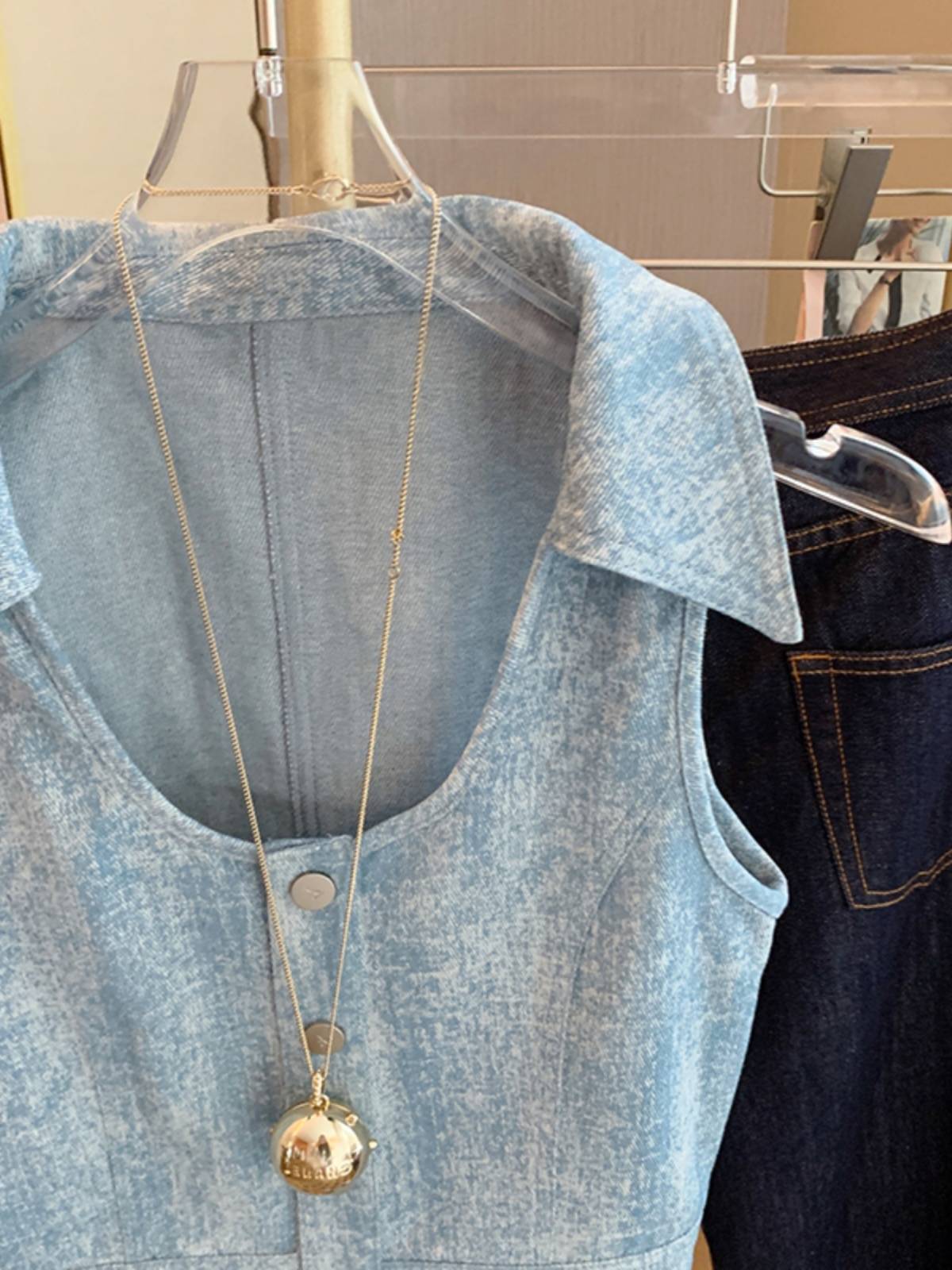 Counter withdrawal!The first -line big -name retro old denim vest vest women's summer qi cricket sleeveless top