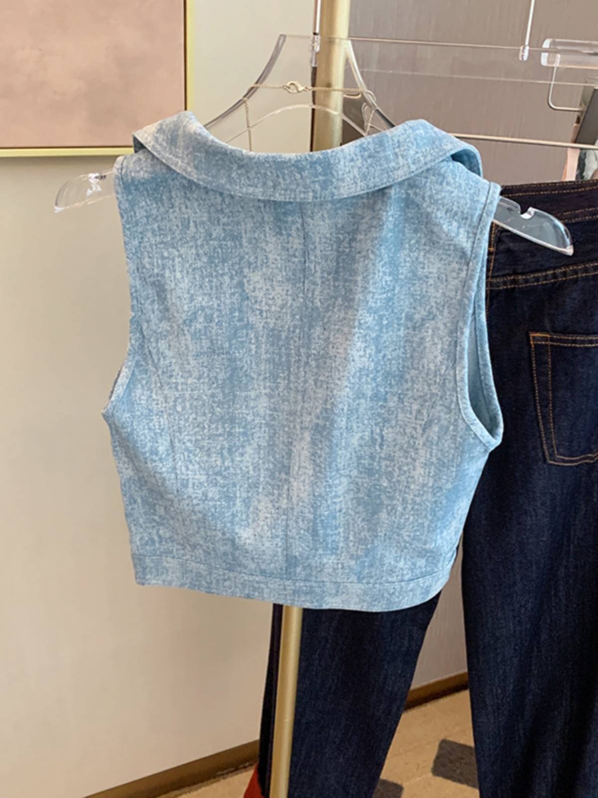 Counter withdrawal!The first -line big -name retro old denim vest vest women's summer qi cricket sleeveless top