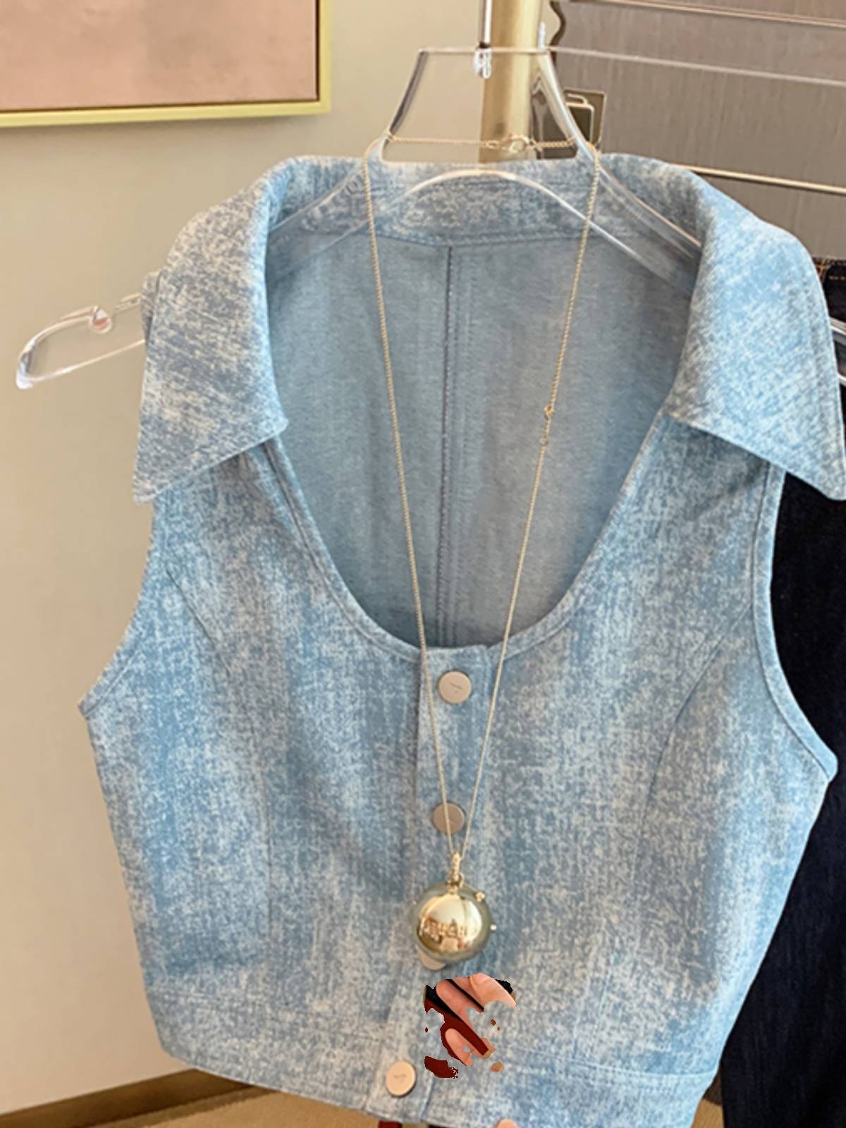Counter withdrawal!The first -line big -name retro old denim vest vest women's summer qi cricket sleeveless top