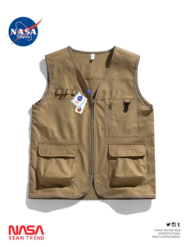 NASA joint American retro worker vest men's summer tide card function tactical vest, shoulder sleeveless top