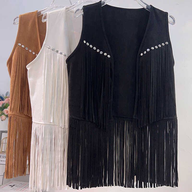Retro Western denim style Xinjiang desert Gobi brigade shot wearing vest brown suede suede flowing Soe vest tops