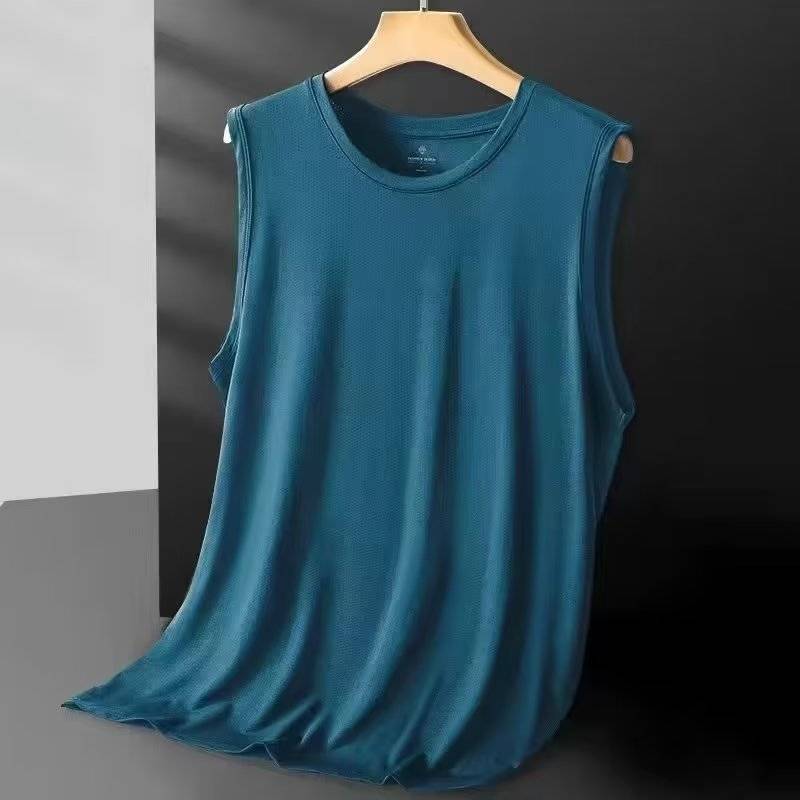 The new sleeveless inside men's large size rhin -shoulder dad vest T -shirt ice silk clothing net eye sports vest summer fitness