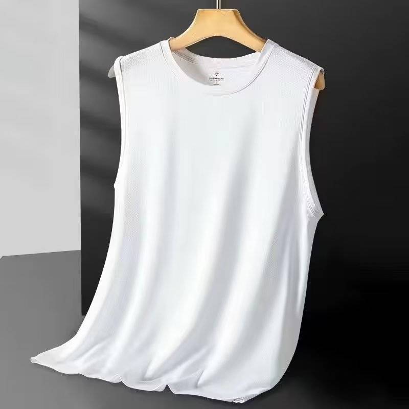 The new sleeveless inside men's large size rhin -shoulder dad vest T -shirt ice silk clothing net eye sports vest summer fitness