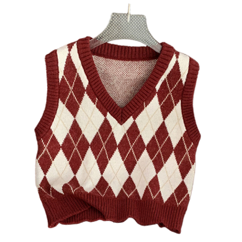 Girls' plaid sweater vest, ocean -knit vest girl autumn and winter woolen wool, shoulder, children in the shoulder children, children wearing outside