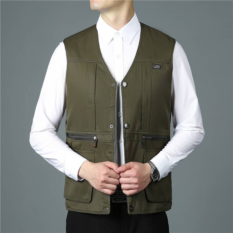 2020 Four Seasons Diaoya Vest Outdoor Leisure Middle -Elderly Vest Jacket Pure Color Palent