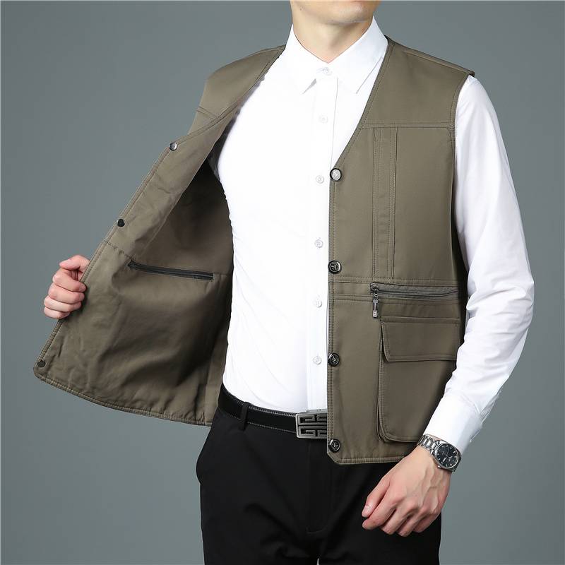 2020 Four Seasons Diaoya Vest Outdoor Leisure Middle -Elderly Vest Jacket Pure Color Palent
