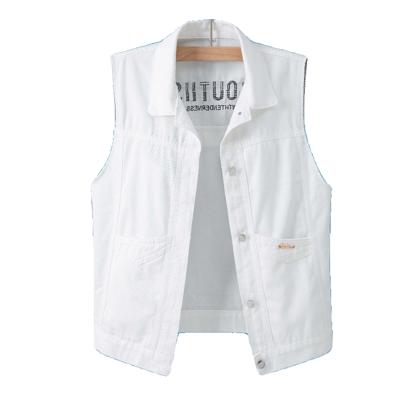 Embroidered white denim vest short jacket Men's spring and summer dress 2024 new Korean loose horse clip vest top