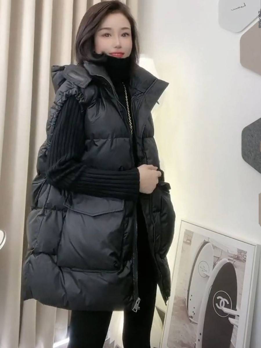 European women's clothing medium -length down cotton wears vest women's autumn and winter new versatile loose and thin jacket cotton and horses