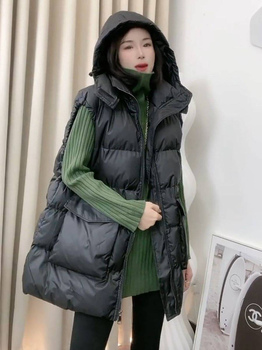 European women's clothing medium -length down cotton wears vest women's autumn and winter new versatile loose and thin jacket cotton and horses
