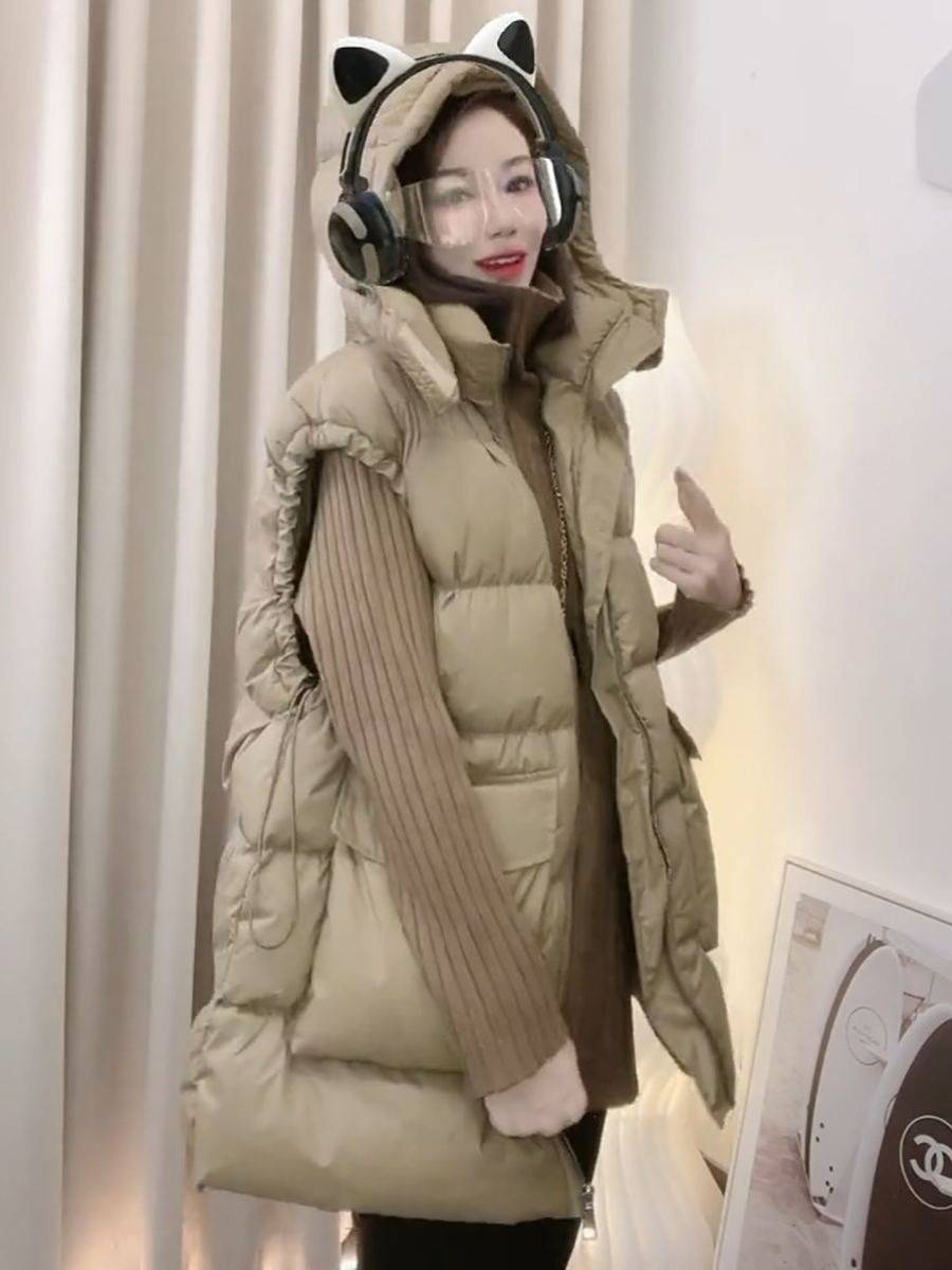 European women's clothing medium -length down cotton wears vest women's autumn and winter new versatile loose and thin jacket cotton and horses