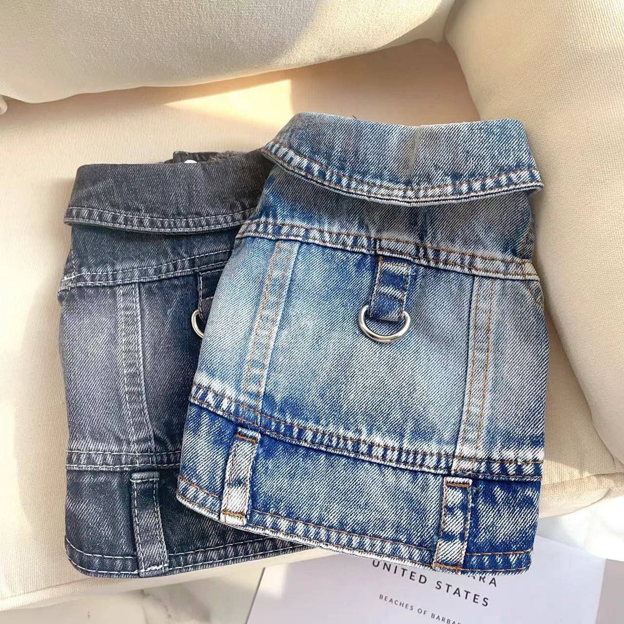 Dog Spring Thin Club Clothing Teddy Bear Bear Cedar Small Dog Cat Cat Cat Spring and Summer denim vest