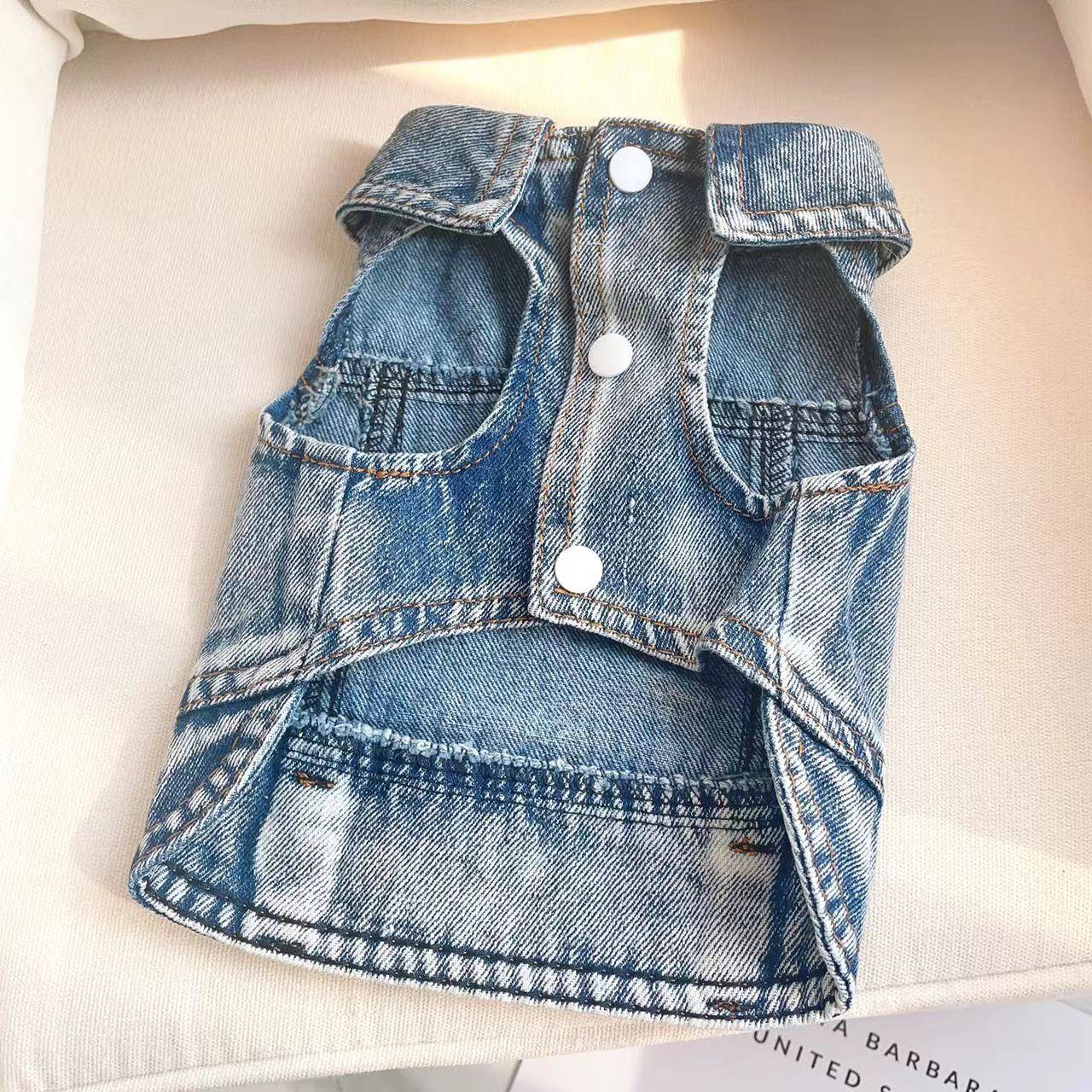 Dog Spring Thin Club Clothing Teddy Bear Bear Cedar Small Dog Cat Cat Cat Spring and Summer denim vest