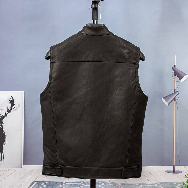 Son of chaos!Mongolian Gang!Imported header cowhide Harley locomotive vest leather short cycling vest