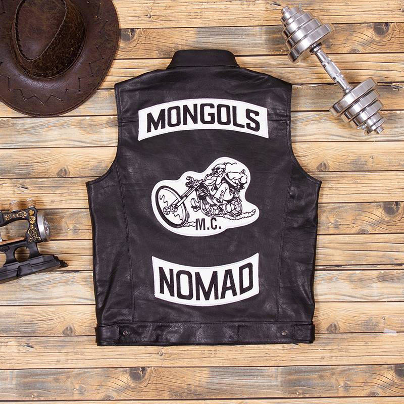 Son of chaos!Mongolian Gang!Imported header cowhide Harley locomotive vest leather short cycling vest