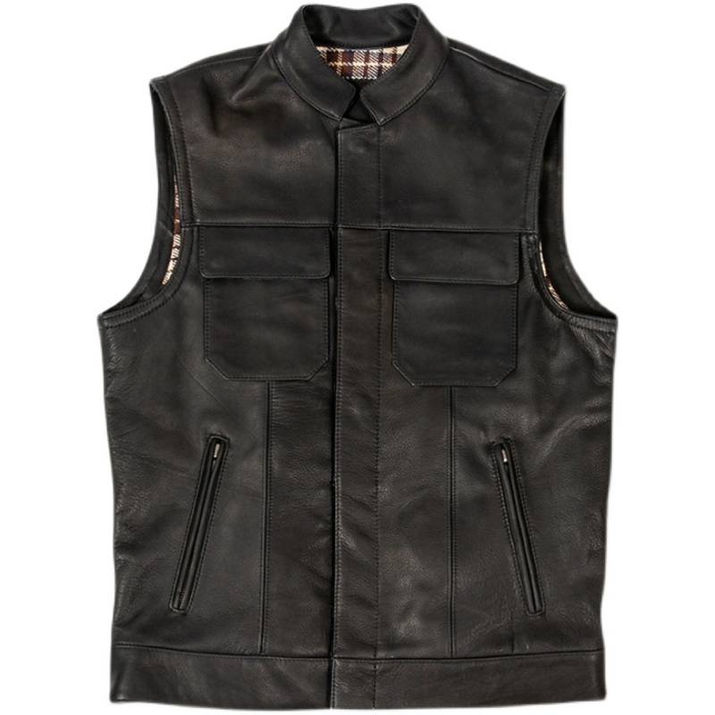 Son of chaos!Mongolian Gang!Imported header cowhide Harley locomotive vest leather short cycling vest