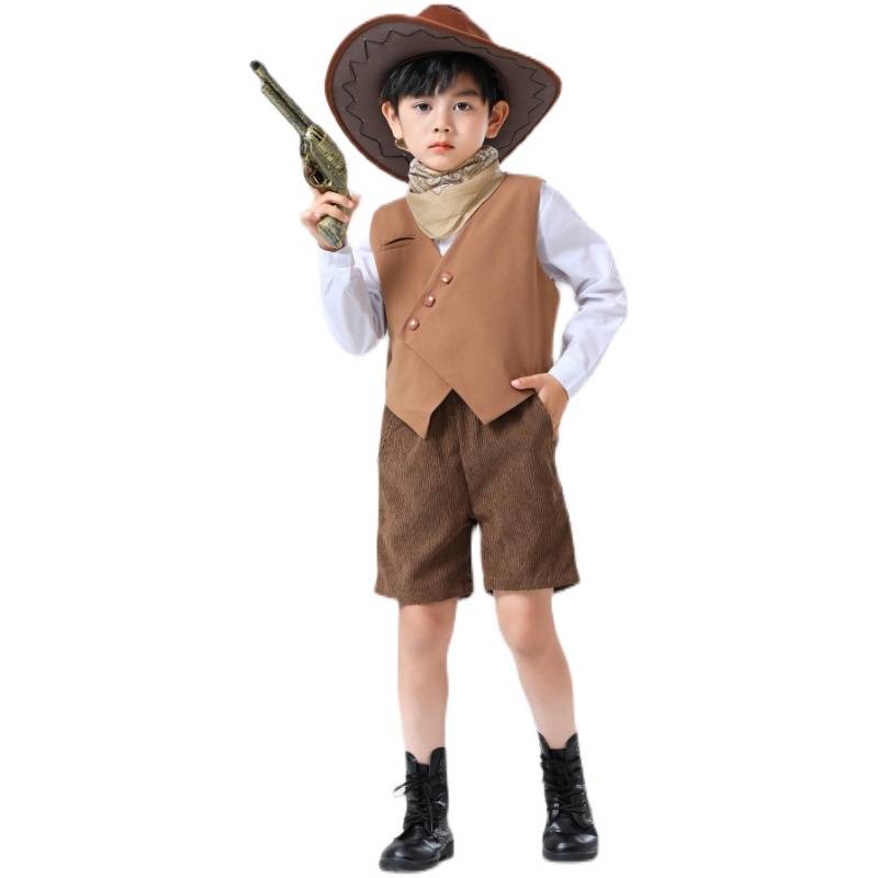 Boys and girls perform cosplay clothing Western denim Six1 million Holy Family Costume Boy White Shirt Set