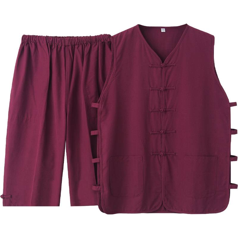 Summer cotton cotton shoulder -length sleeveless vest shorts suits suits Tang clothing old man shirt penta pants old Beijing vest vest horse gown