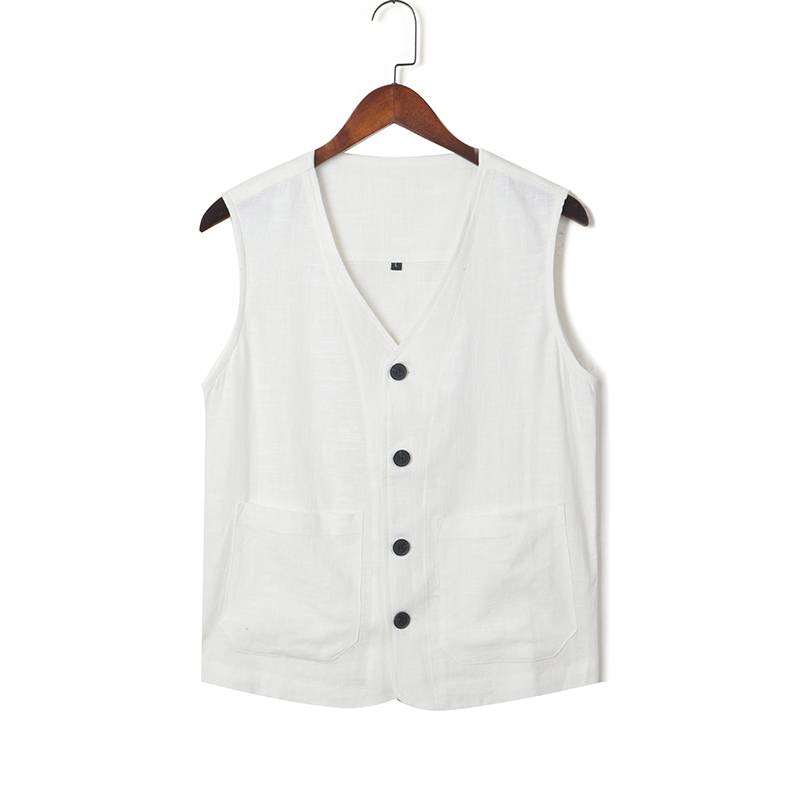 Men's linen vest Chinese style retro top in the middle of the elderly thin cotton and linen shoulder vest Vedic cardigan