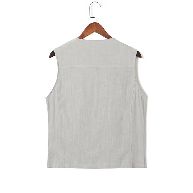 Men's linen vest Chinese style retro top in the middle of the elderly thin cotton and linen shoulder vest Vedic cardigan