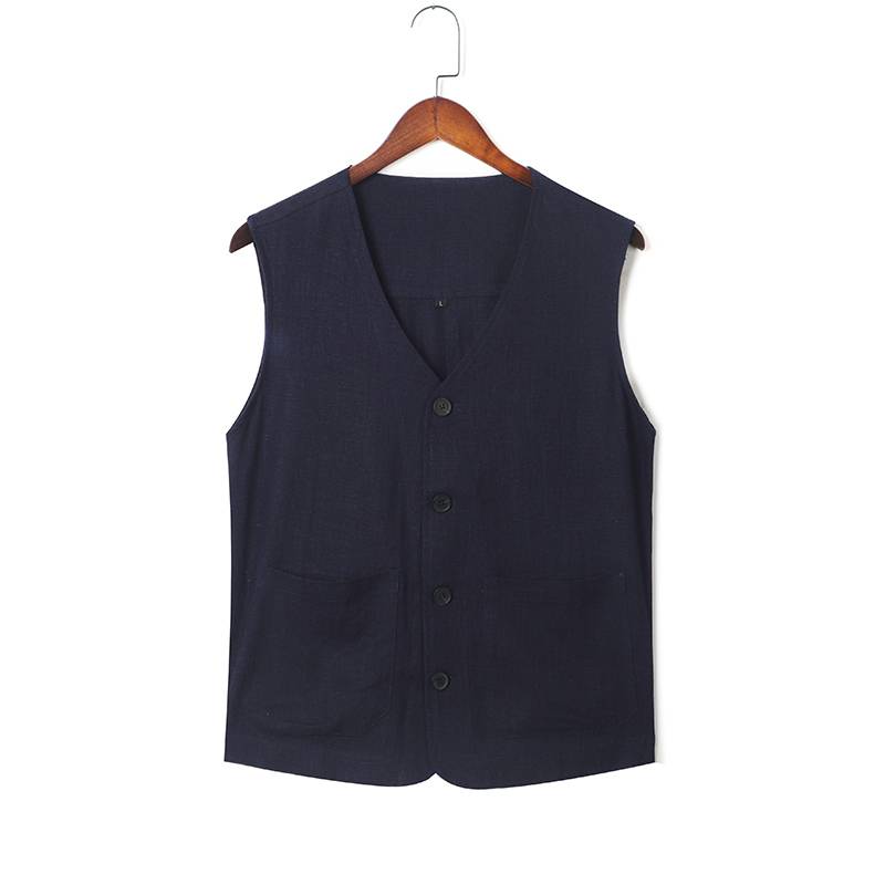 Men's linen vest Chinese style retro top in the middle of the elderly thin cotton and linen shoulder vest Vedic cardigan