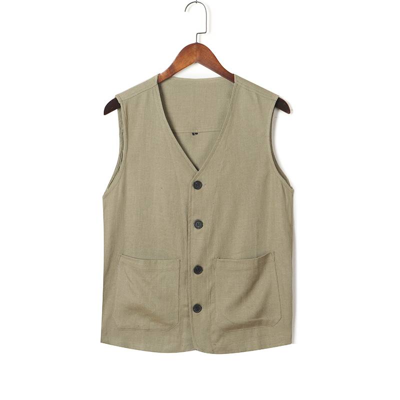 Men's linen vest Chinese style retro top in the middle of the elderly thin cotton and linen shoulder vest Vedic cardigan