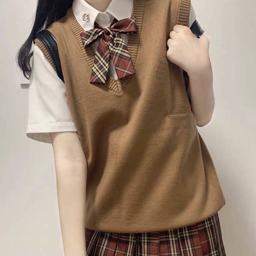 Basic model veteran JK vest vest jacket female autumn Japanese students with V -neck cover knit sweater