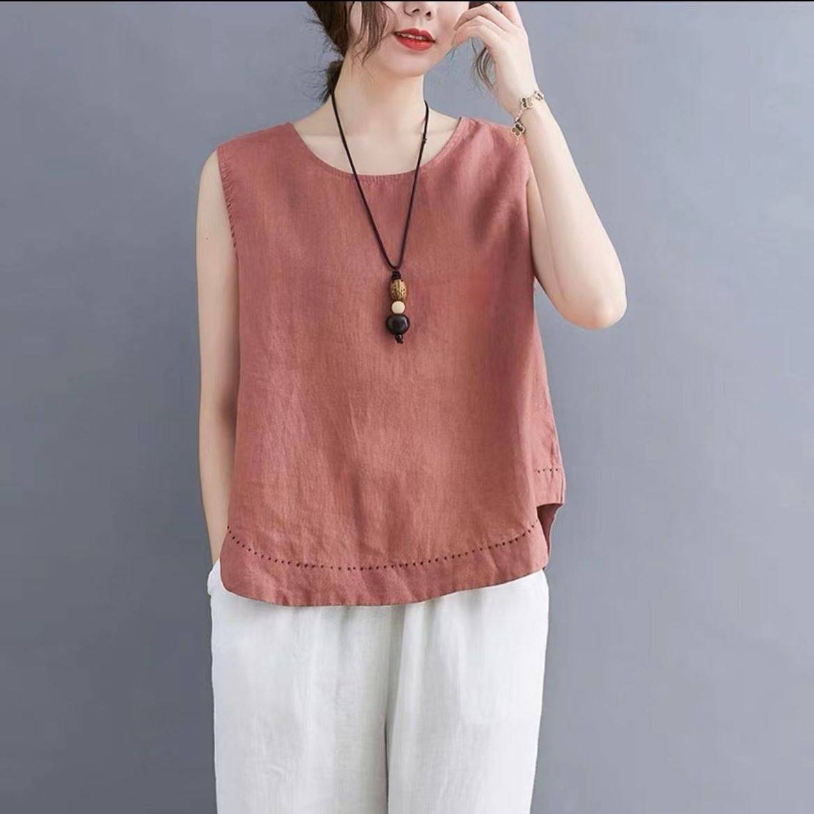 Pure cotton suspender vest female wears summer large size loose sleeveless linen vest versatile leisure and thin clothes
