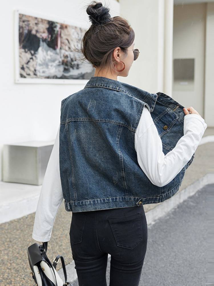 Denim horse clip outer set female 2024 spring and autumn new Hanfan coat European cooker sleeveless shoulder vest small vest