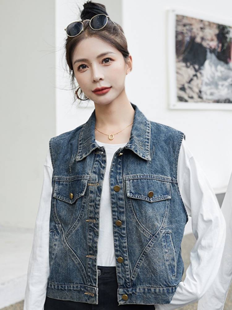 Denim horse clip outer set female 2024 spring and autumn new Hanfan coat European cooker sleeveless shoulder vest small vest