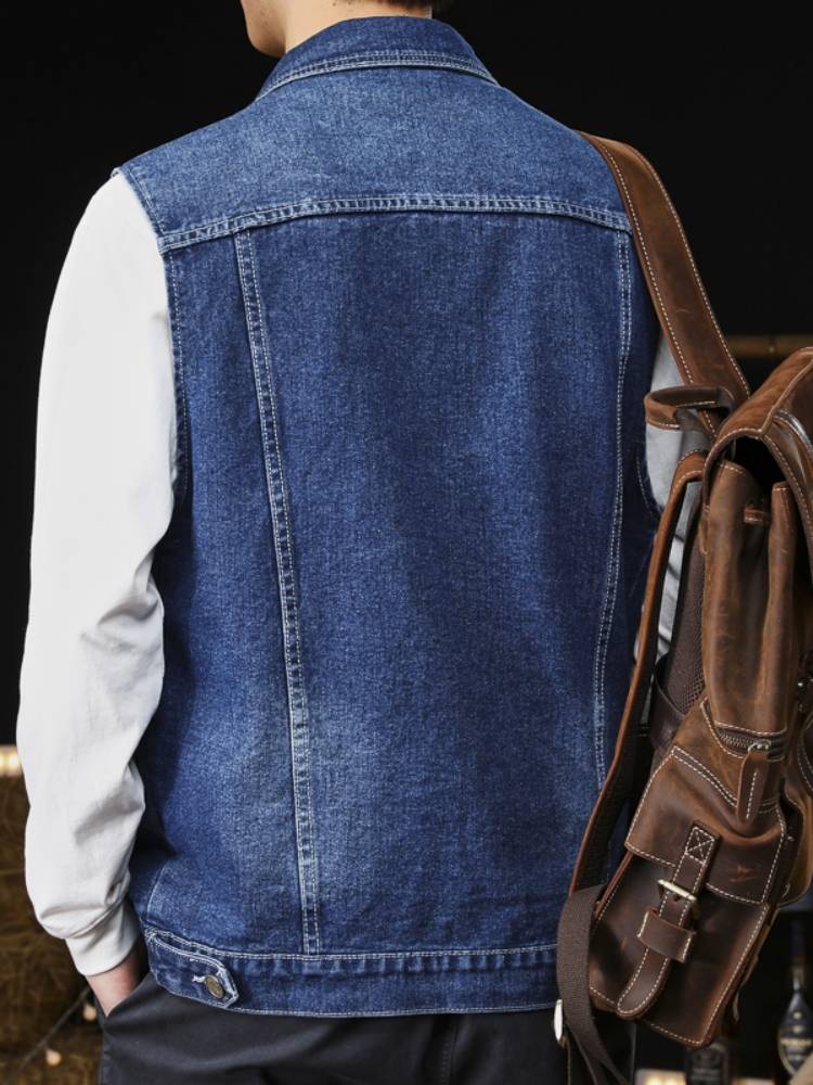 American casual 2024 new high -end brand vest denim vest jacket men's spring sleeveless shoulder gown