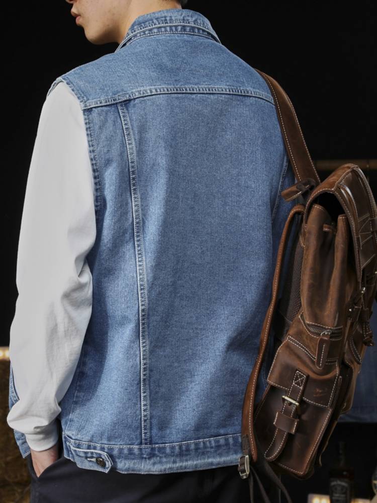 American casual 2024 new high -end brand vest denim vest jacket men's spring sleeveless shoulder gown