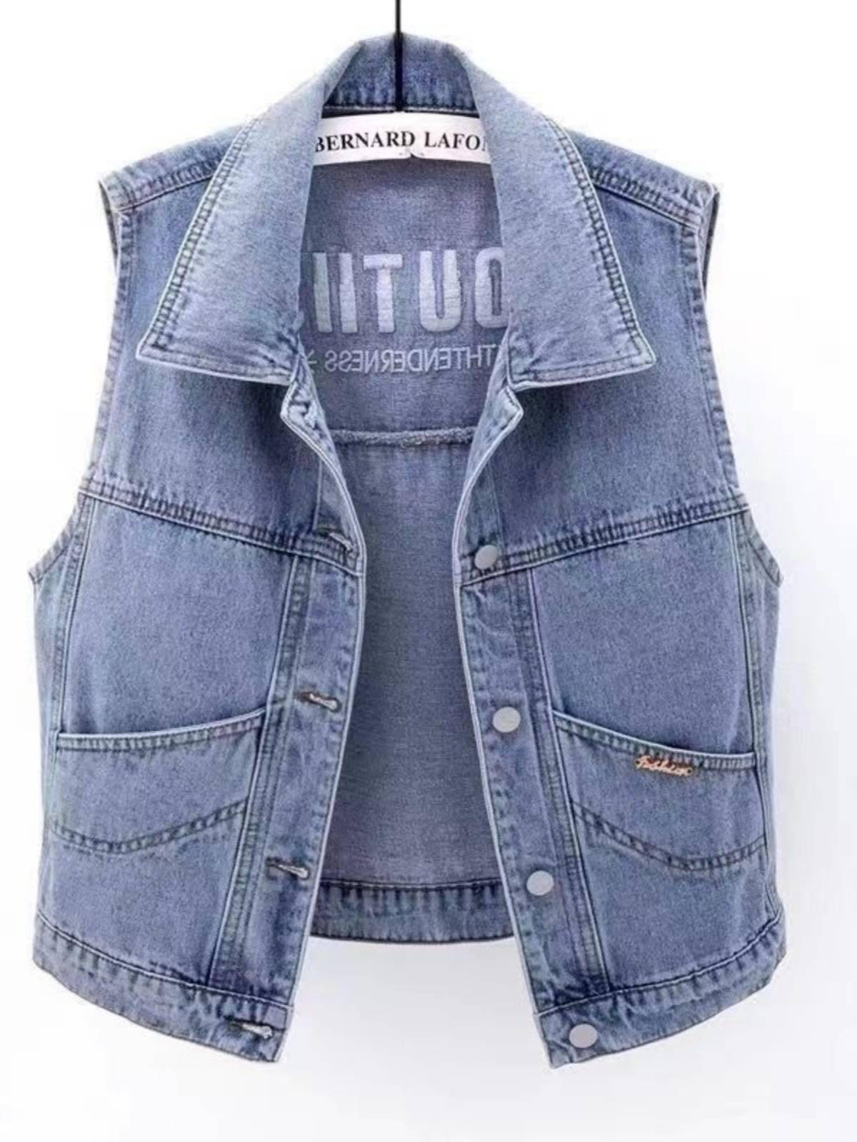 Clear warehouse leakage big -name literary retro embroidery denim vest loose versatile shoulder jackets female tide