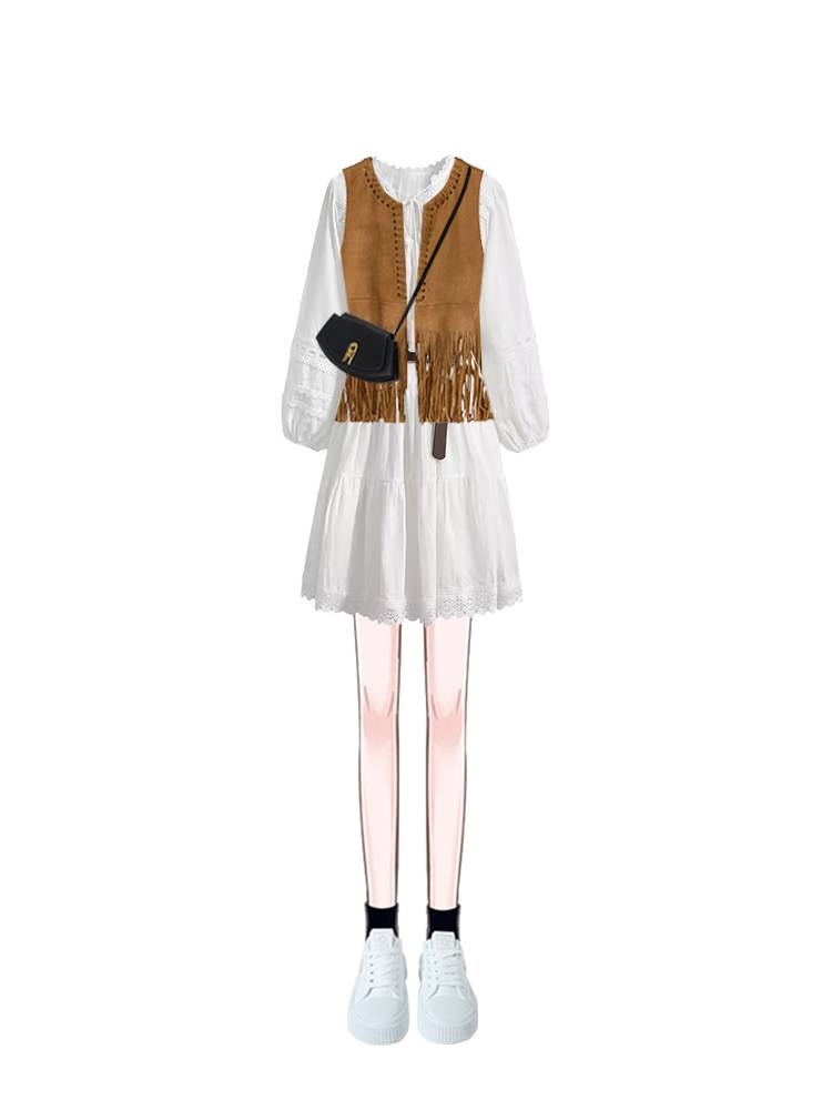 Xinjiang Sichuan West Yunnan Tourism Popular Polia Women's Ethnic Romantic Suwan White Dress Set