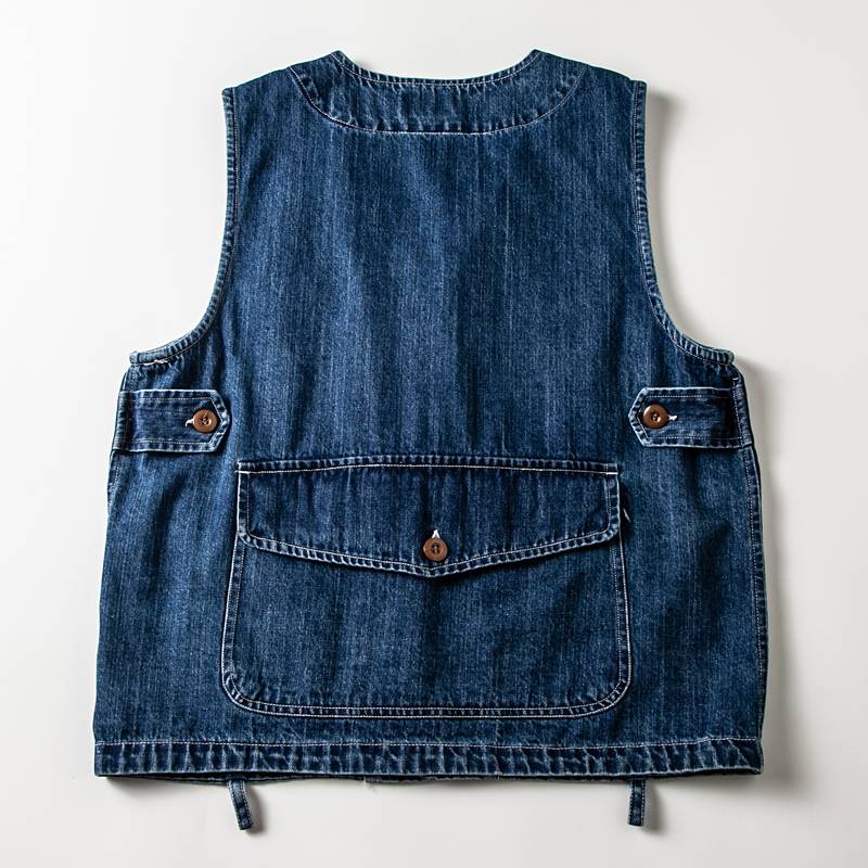 Japanese V -neck multi -pocket casual denim vest male versatile loose outside workers to install couple horses clip vest jackets