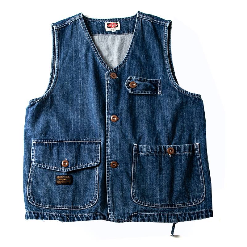 Japanese V -neck multi -pocket casual denim vest male versatile loose outside workers to install couple horses clip vest jackets