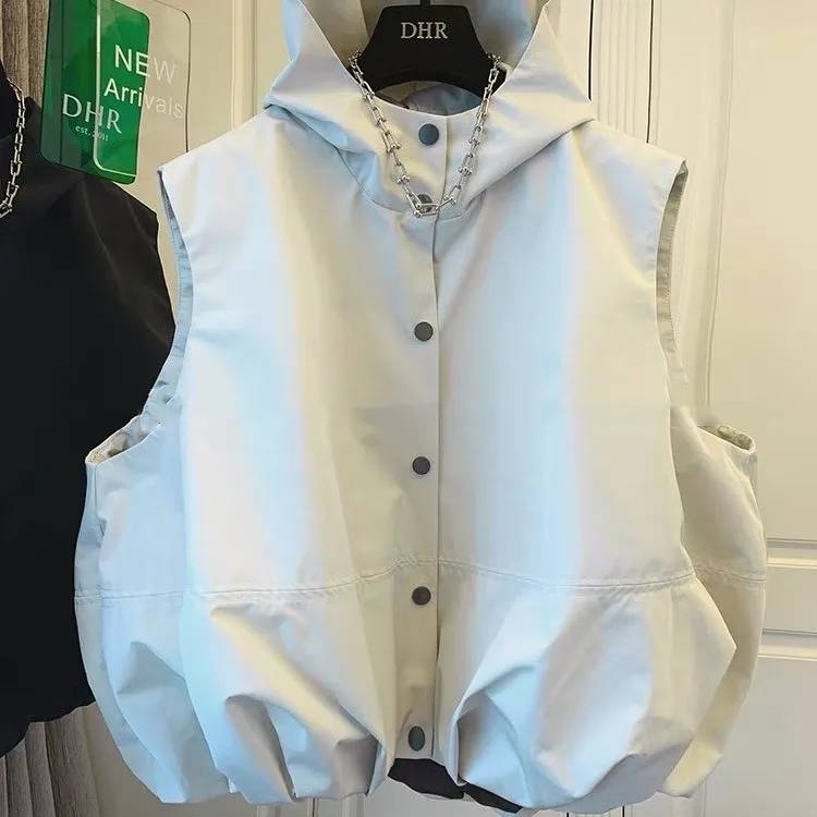 2024 Fashion hooded sports leisure vest vest jacket wind clothing women loose casual niche autumn clothes new