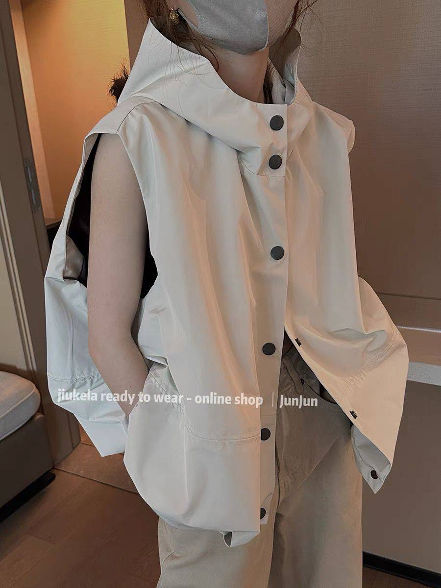 2024 Fashion hooded sports leisure vest vest jacket wind clothing women loose casual niche autumn clothes new