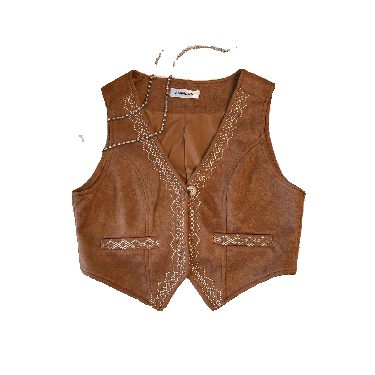 Xinjiang travel wearing retro -brown national wind embroidery small vest stacking wearing sleeveless horses clip female versatile vest