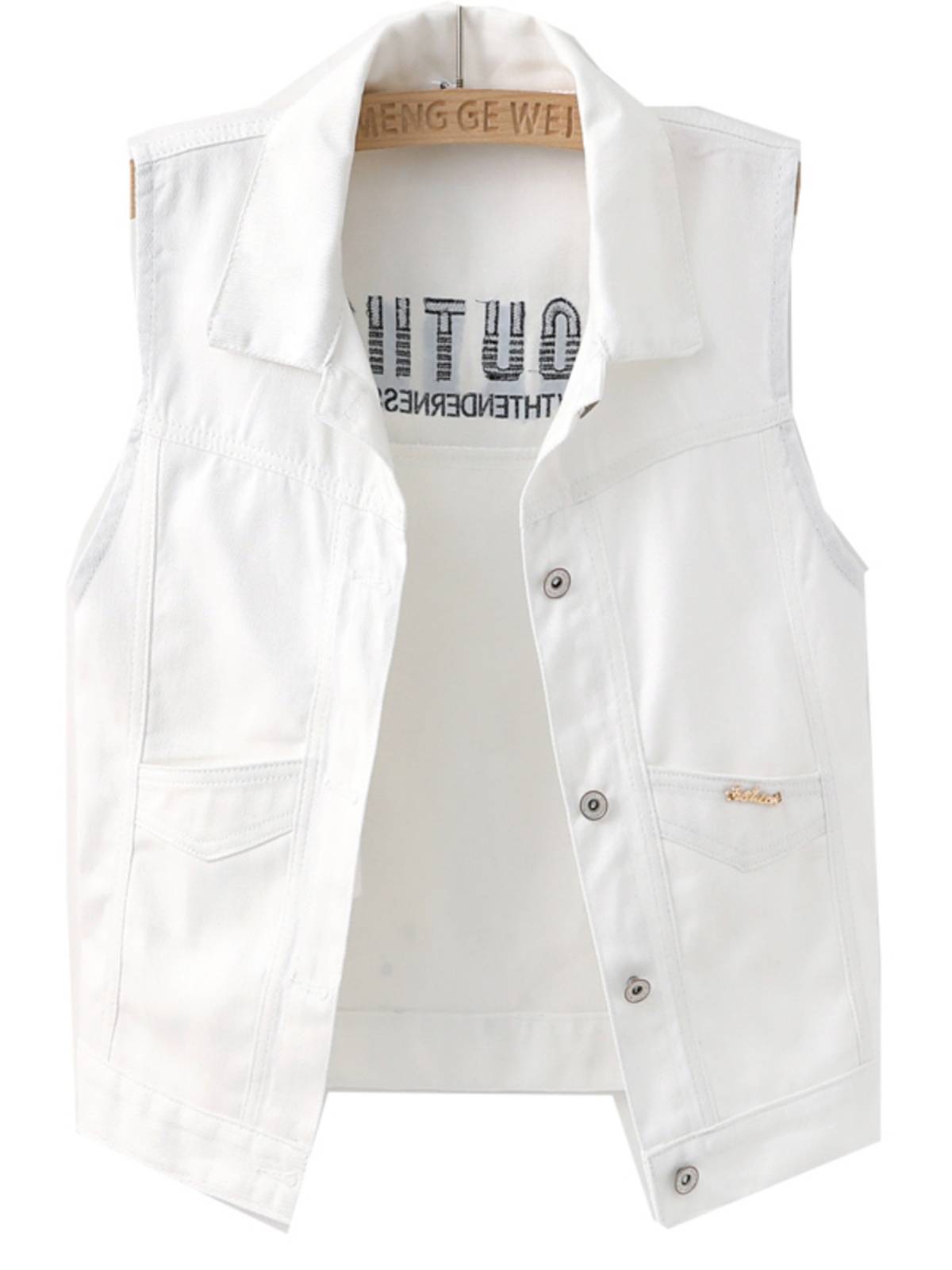 Hong Kong wind retro white denim vest men 2024 spring and autumn new loose and thin, wearing wild jackets