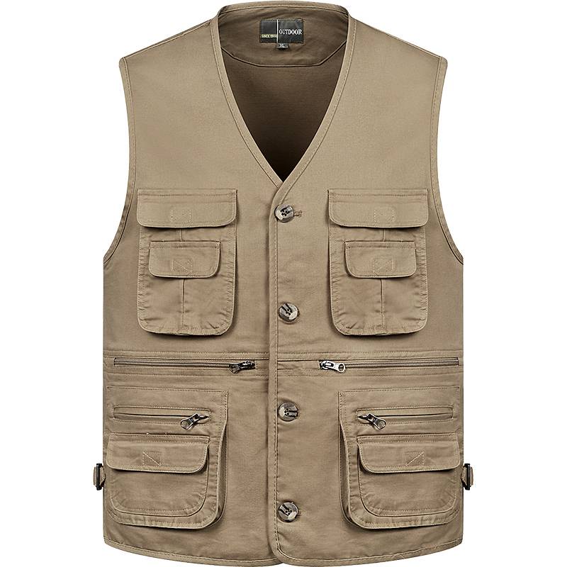 Middle -aged and elderly outdoor spring and autumn multi -pocket men's photography all -cotton folder pure cotton vest men's vest reporter fishing