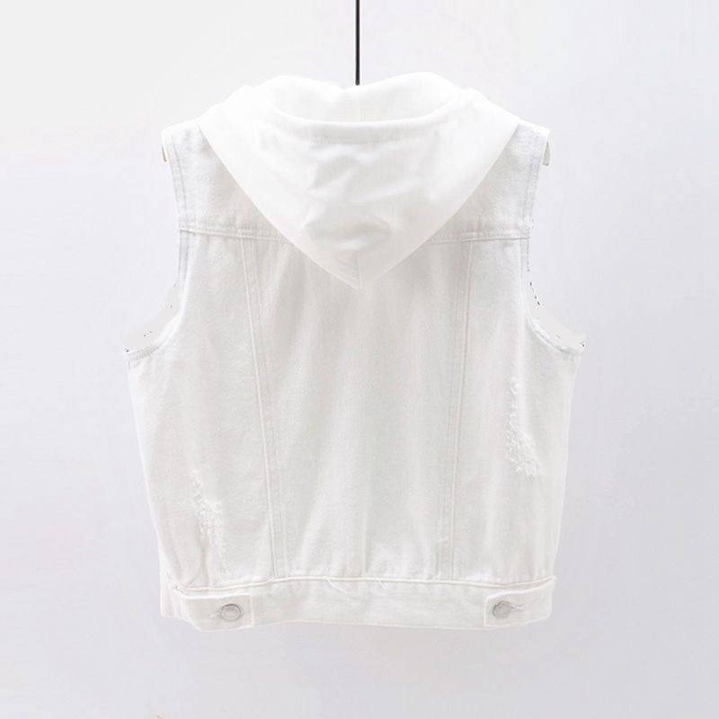 White denim vest female 2024 spring and autumn new Korean version of the versatile short hooded vest horses clip jacket
