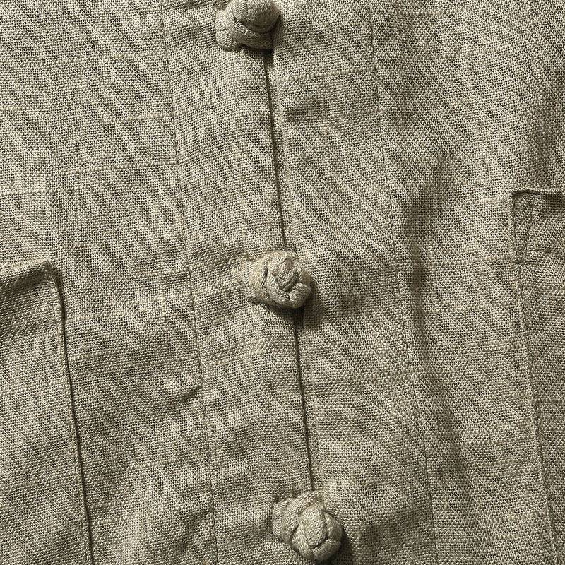 Men's linen vest Chinese style retro top in the middle of the elderly thin cotton and linen shoulder vest Vedic cardigan