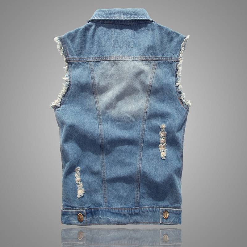 Spring and autumn denim vest men's Korean version of sleeveless and shoulder -shaped youth vest horses clip top clothes summer casual tide