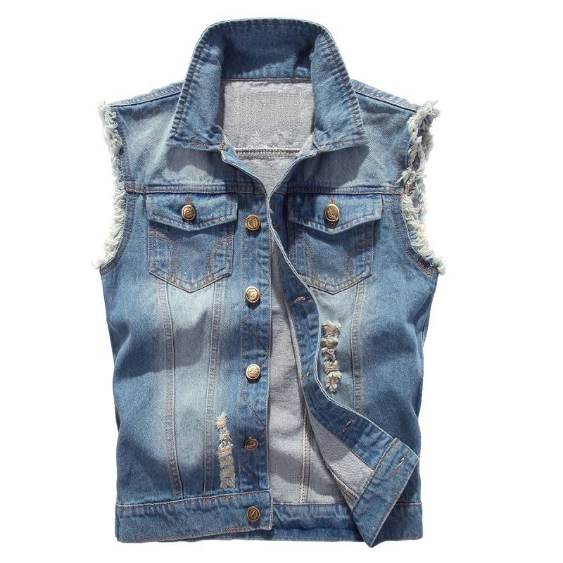 Spring and autumn denim vest men's Korean version of sleeveless and shoulder -shaped youth vest horses clip top clothes summer casual tide