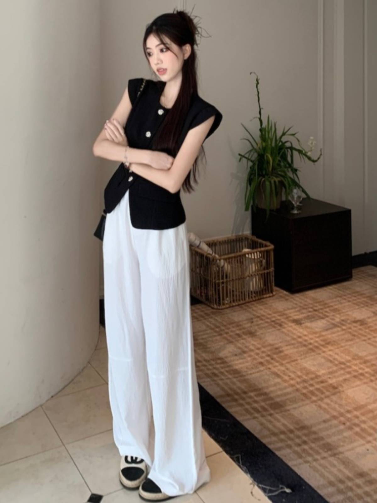 French small incense wind suits vest women's summer temperament slim short -handed sleeveless horses clip female top