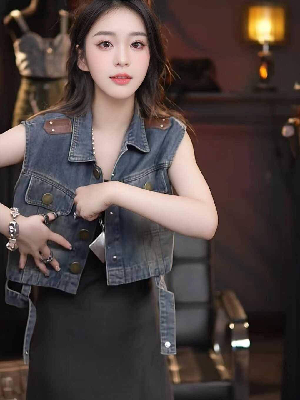 Temperament Lazy denim horses clip jacket new summer design sensory cardia vest short rhone cooker sleeveless top